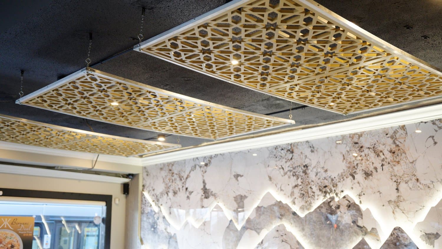 Mesmerizing ceiling design panels above the Karakoram dining hall